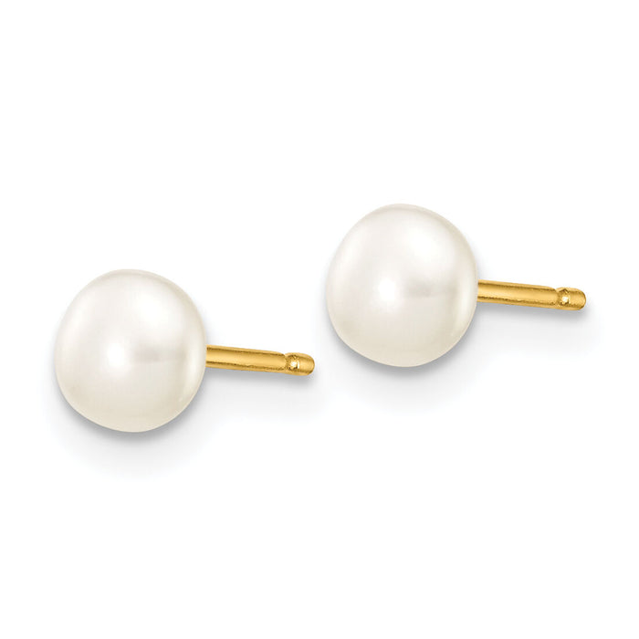 14k 4-5mm White Button Freshwater Cultured Pearl Stud Post Earrings-X40BW