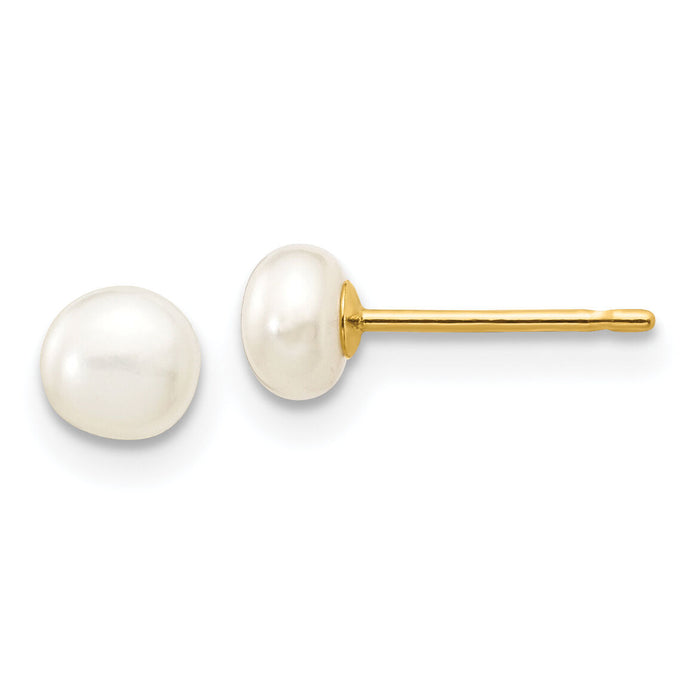 14k 4-5mm White Button Freshwater Cultured Pearl Stud Post Earrings-X40BW