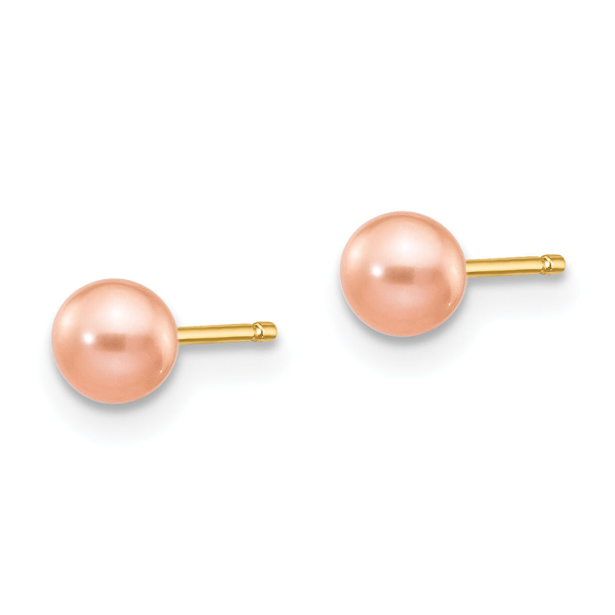 14k 4-5mm Pink Round Freshwater Cultured Pearl Stud Post Earrings-X40PPI