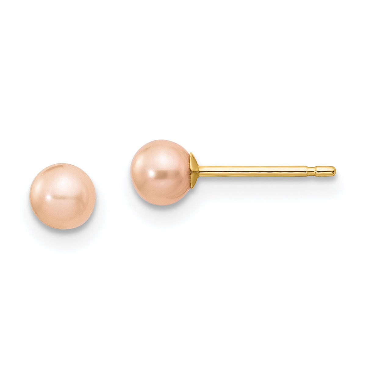 14k 4-5mm Pink Round Freshwater Cultured Pearl Stud Post Earrings-X40PPI