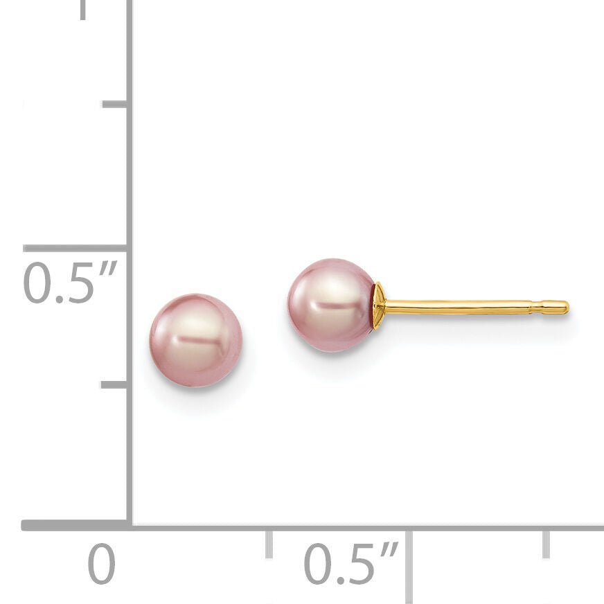 14k 4-5mm Purple Round Freshwater Cultured Pearl Stud Post Earrings-X40PPU