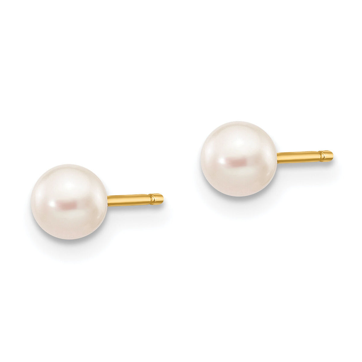 14k 4-5mm White Round Freshwater Cultured Pearl Stud Post Earrings-X40PW