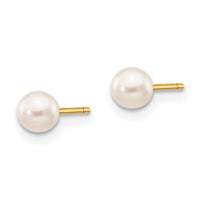 14k 4-5mm White Round Freshwater Cultured Pearl Stud Post Earrings-X40PW