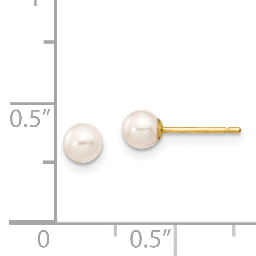 14k 4-5mm White Round Freshwater Cultured Pearl Stud Post Earrings-X40PW