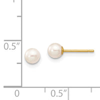 14k 4-5mm White Round Freshwater Cultured Pearl Stud Post Earrings-X40PW