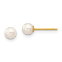 14k 4-5mm White Round Freshwater Cultured Pearl Stud Post Earrings-X40PW