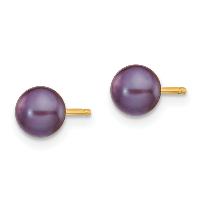 14k 5-6mm Black Button FW Cultured Pearl Stud Post Earrings-X50BB