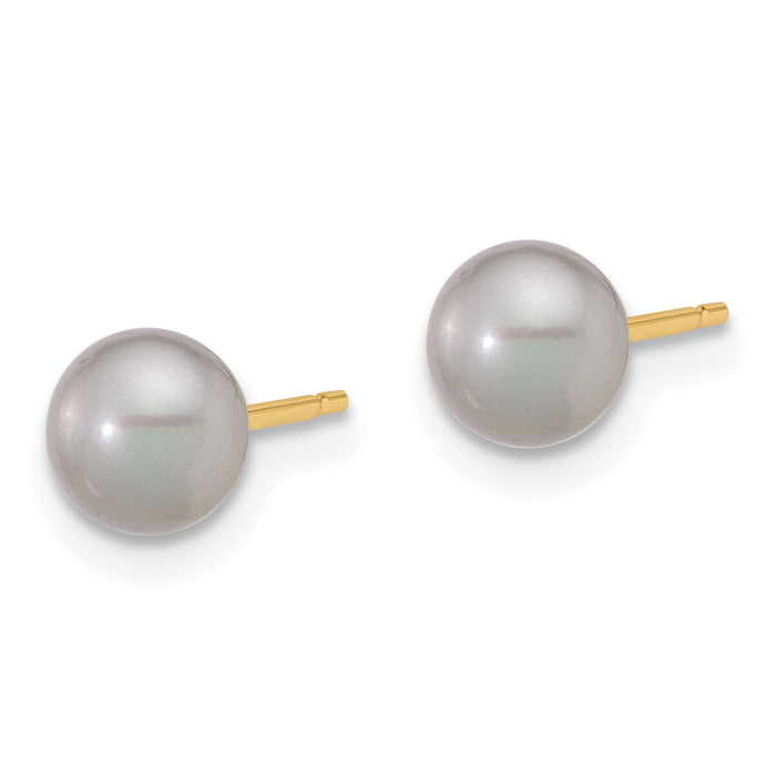 14K 5-6mm Grey Button FW Cultured Pearl Stud Post Earrings-X50BG