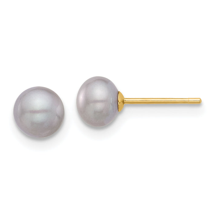 14K 5-6mm Grey Button FW Cultured Pearl Stud Post Earrings-X50BG