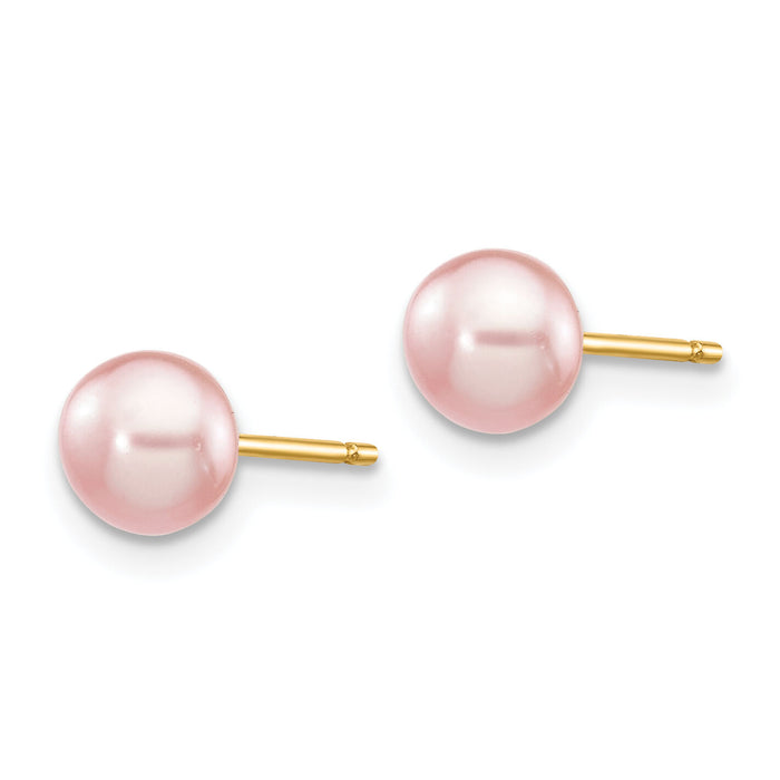 14k 5-6mm Pink Button FW Cultured Pearl Stud Post Earrings-X50BPI