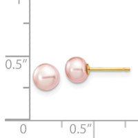 14k 5-6mm Pink Button FW Cultured Pearl Stud Post Earrings-X50BPI