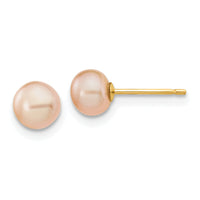 14k 5-6mm Pink Button FW Cultured Pearl Stud Post Earrings-X50BPI