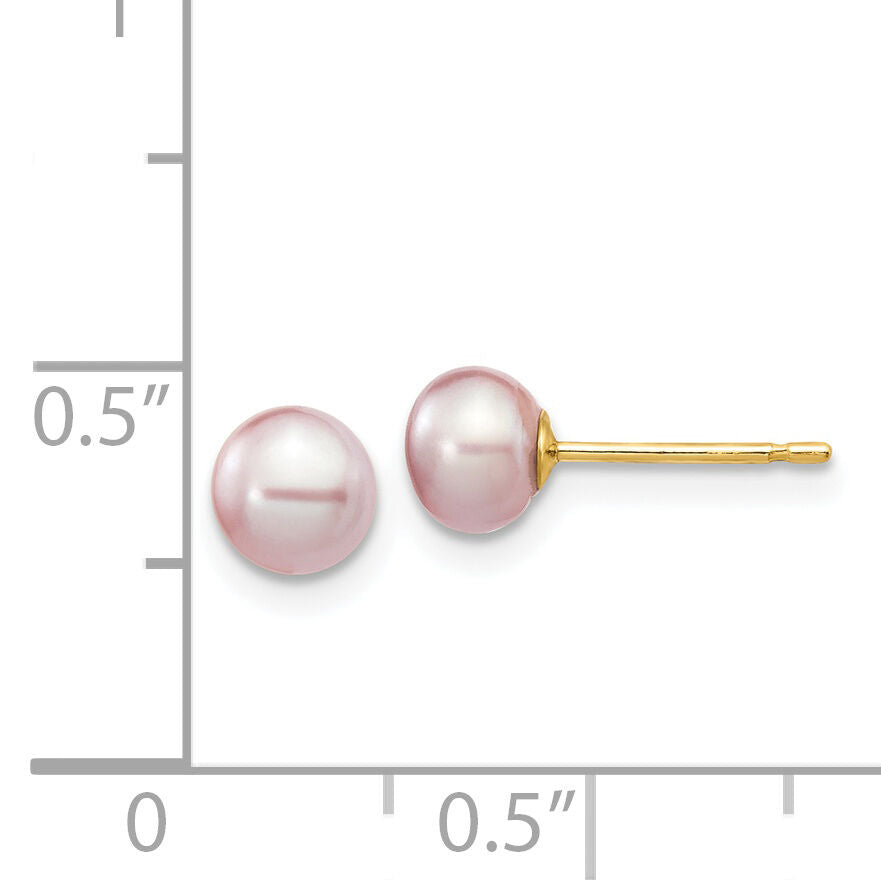 14k 5-6mm Purple Button Freshwater Cultured Pearl Stud Post Earrings-X50BPU