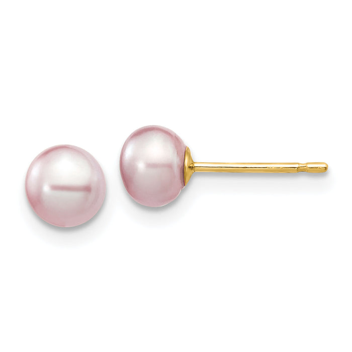 14k 5-6mm Purple Button Freshwater Cultured Pearl Stud Post Earrings-X50BPU