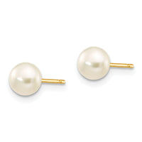 14k 5-6mm White Button Freshwater Cultured Pearl Stud Post Earrings-X50BW