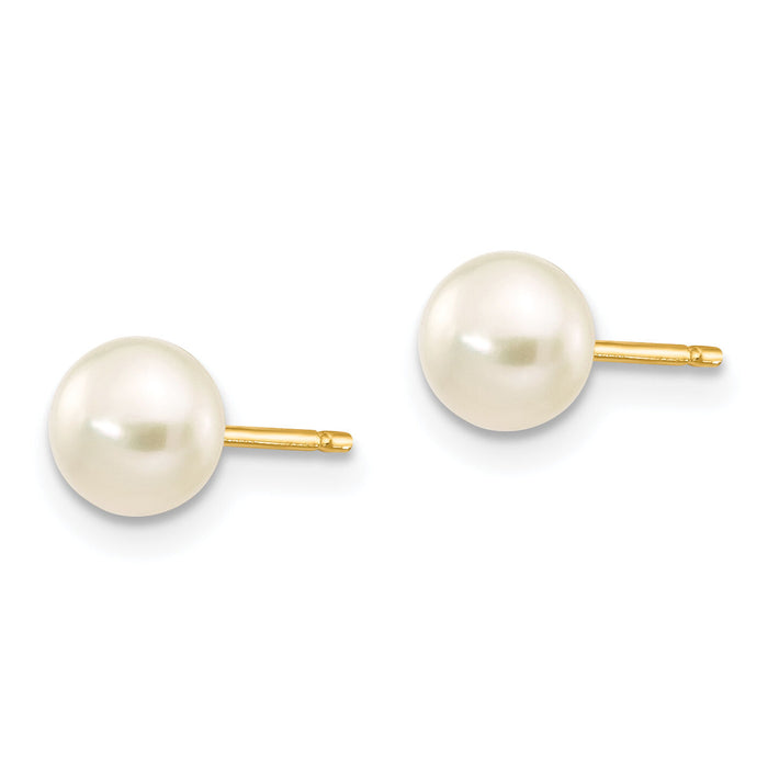 14k 5-6mm White Button Freshwater Cultured Pearl Stud Post Earrings-X50BW