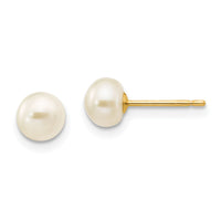 14k 5-6mm White Button Freshwater Cultured Pearl Stud Post Earrings-X50BW