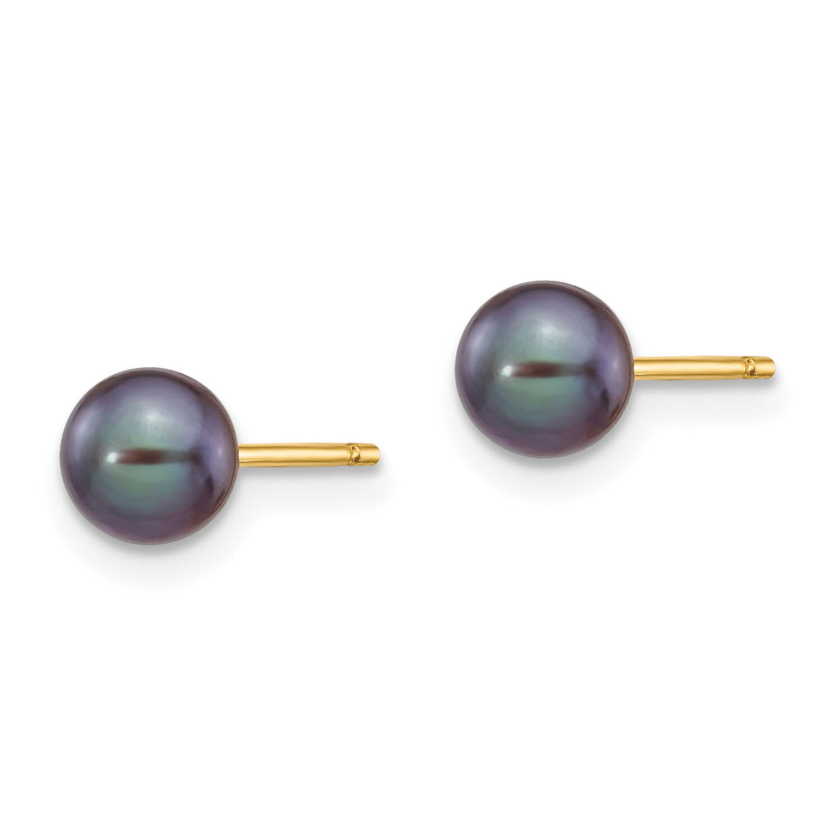 14k 5-6mm Black Round Freshwater Cultured Pearl Stud Post Earrings-X50PB