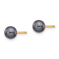 14k 5-6mm Black Round Freshwater Cultured Pearl Stud Post Earrings-X50PB