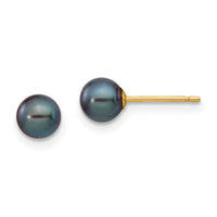 14k 5-6mm Black Round Freshwater Cultured Pearl Stud Post Earrings-X50PB