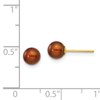14k 5-6mm Brown Round Freshwater Cultured Pearl Stud Post Earrings-X50PC