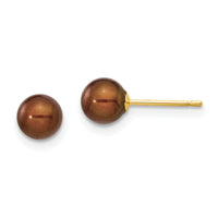 14k 5-6mm Brown Round Freshwater Cultured Pearl Stud Post Earrings-X50PC