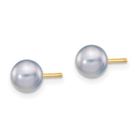 14k 5-6mm Grey Round Freshwater Cultured Pearl Stud Post Earrings-X50PG