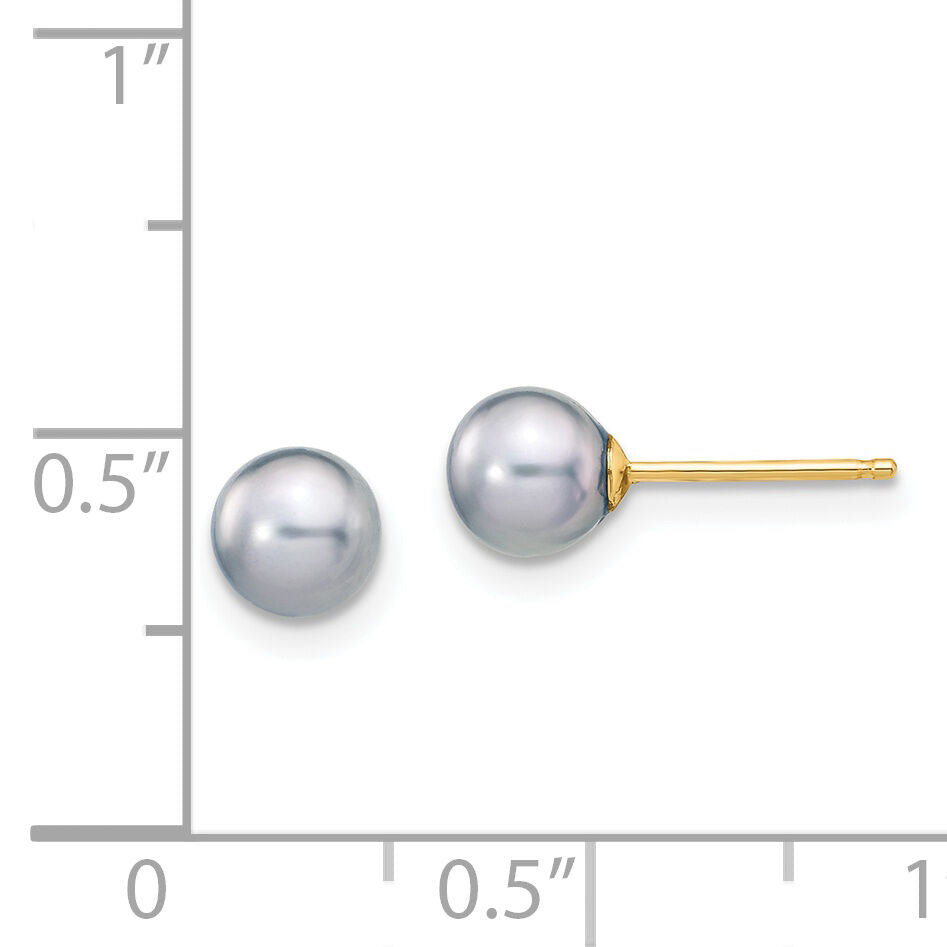 14k 5-6mm Grey Round Freshwater Cultured Pearl Stud Post Earrings-X50PG