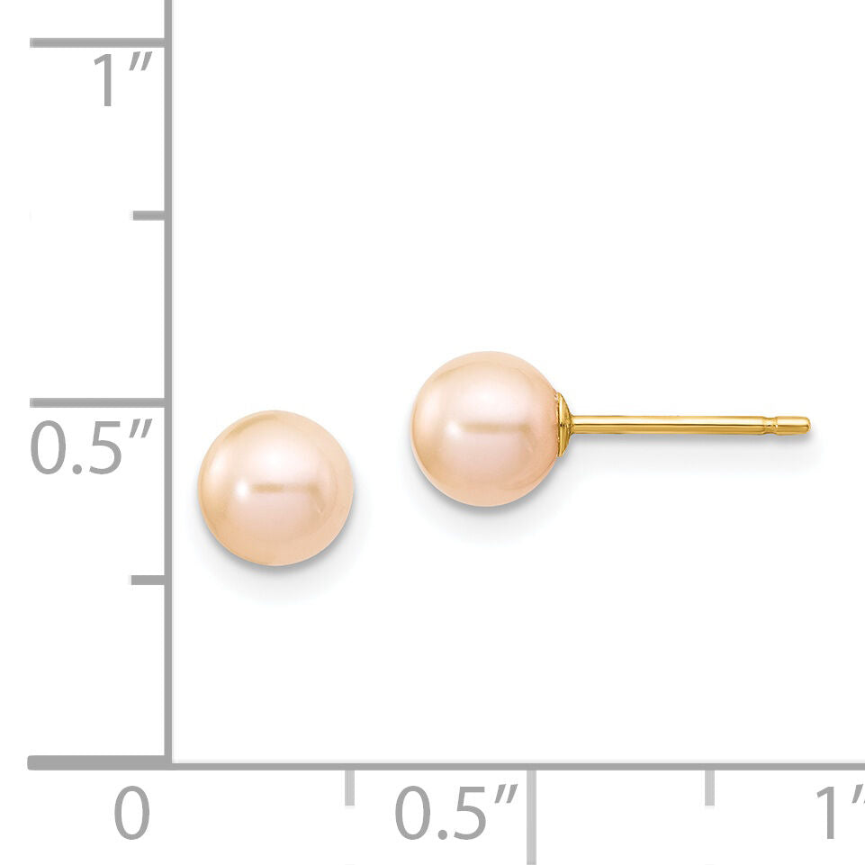 14k 5-6mm Pink Round Freshwater Cultured Pearl Stud Post Earrings-X50PPI