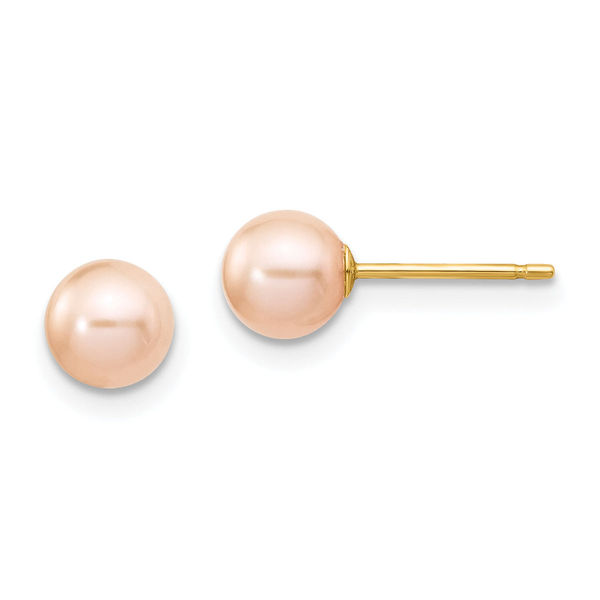 14k 5-6mm Pink Round Freshwater Cultured Pearl Stud Post Earrings-X50PPI