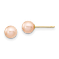 14k 5-6mm Pink Round Freshwater Cultured Pearl Stud Post Earrings-X50PPI