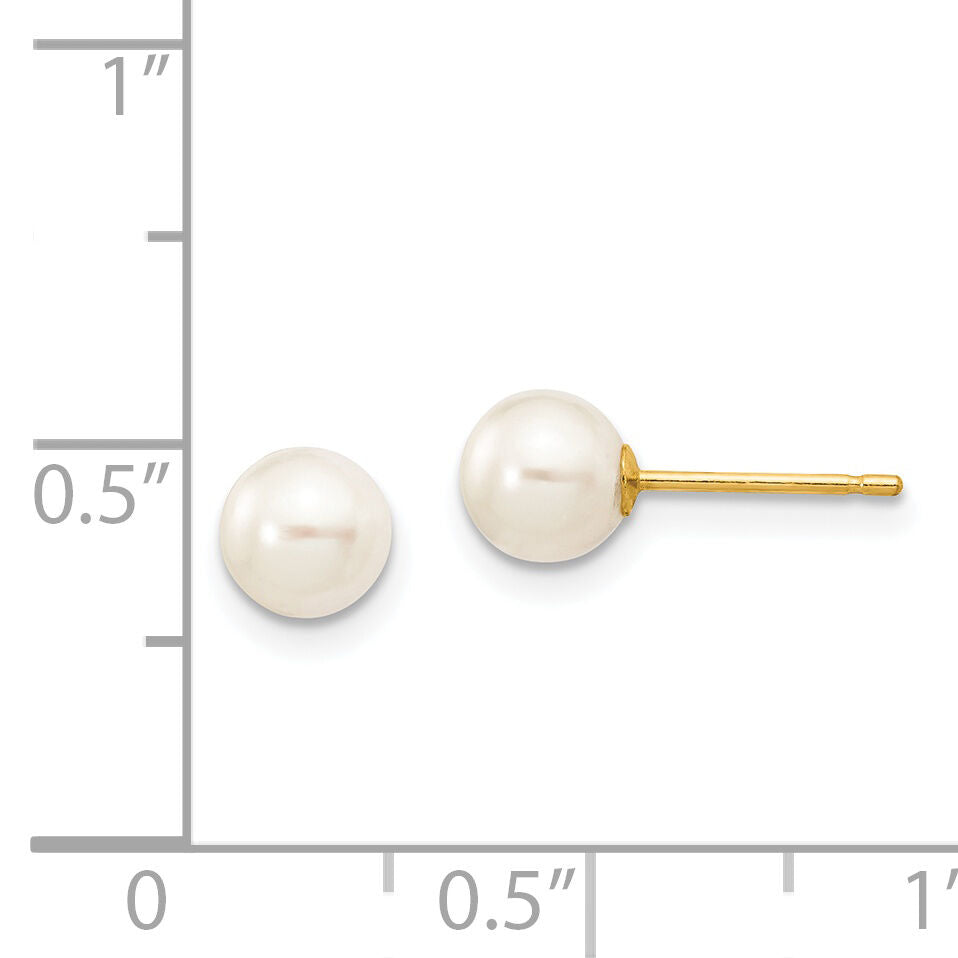 14k 5-6mm White Round Freshwater Cultured Pearl Stud Post Earrings-X50PW