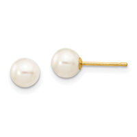 14k 5-6mm White Round Freshwater Cultured Pearl Stud Post Earrings-X50PW