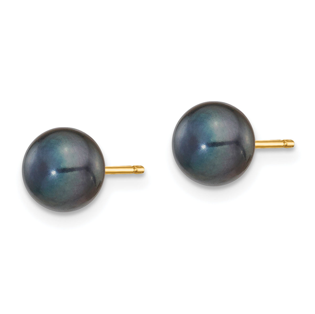14k 6-7mm Black Button FW Cultured Pearl Stud Post Earrings-X60BB