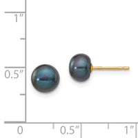 14k 6-7mm Black Button FW Cultured Pearl Stud Post Earrings-X60BB