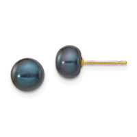 14k 6-7mm Black Button FW Cultured Pearl Stud Post Earrings-X60BB