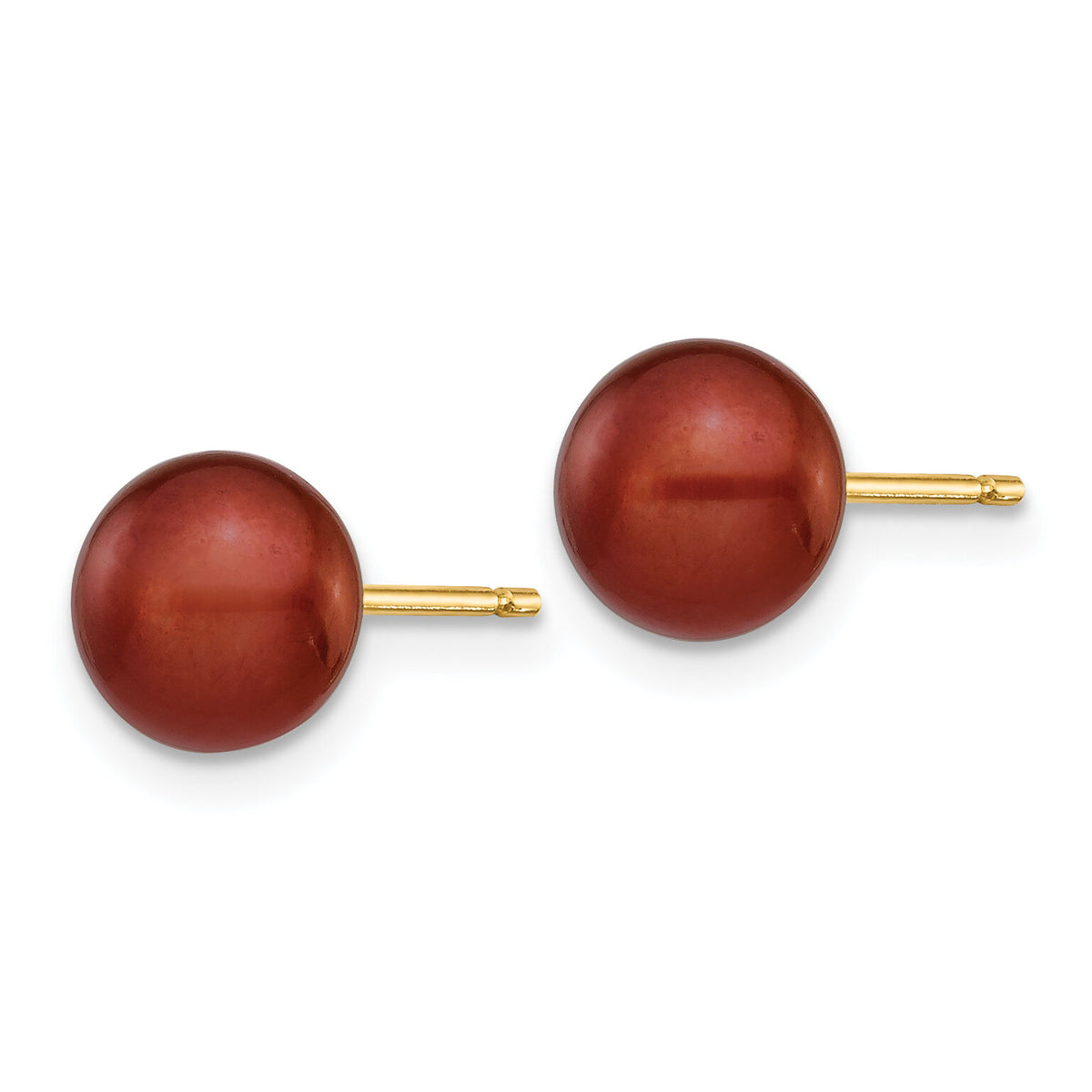 14k 6-7mm Brown Button Freshwater Cultured Pearl Stud Post Earrings-X60BC