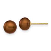 14k 6-7mm Brown Button Freshwater Cultured Pearl Stud Post Earrings-X60BC
