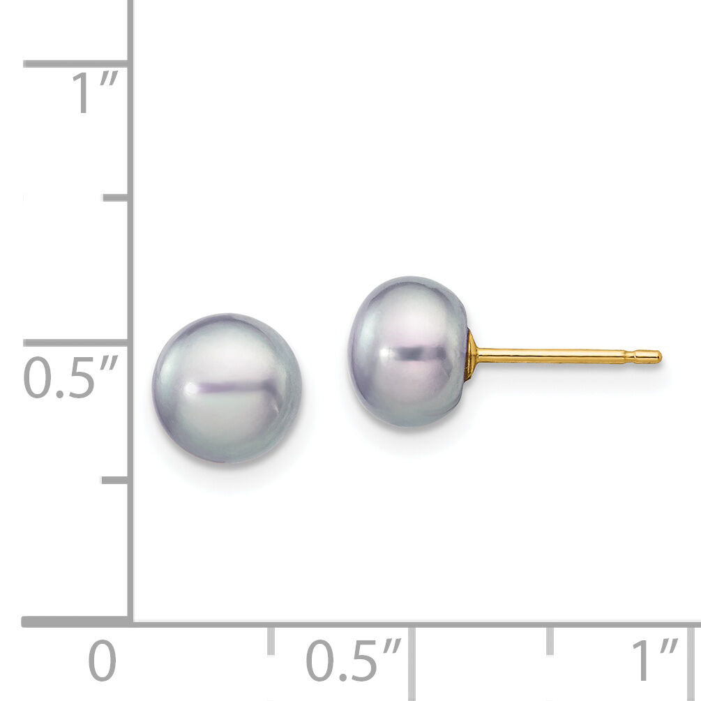 14k 6-7mm Grey Button FW Cultured Pearl Stud Post Earrings-X60BG
