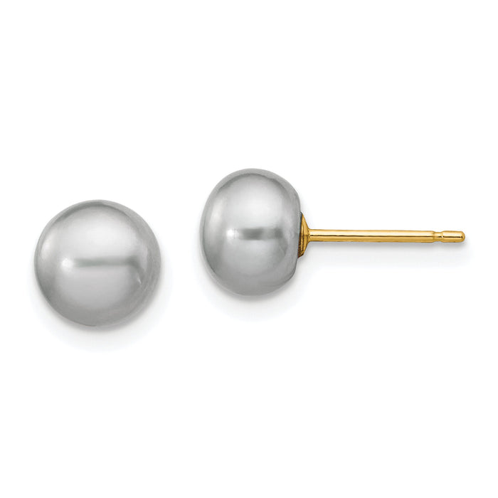 14k 6-7mm Grey Button FW Cultured Pearl Stud Post Earrings-X60BG