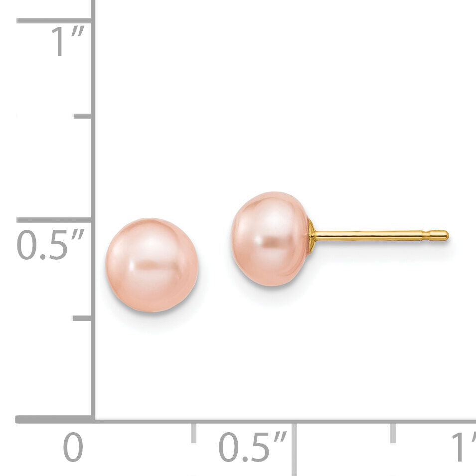 14k 6-7mm Pink Button FW Cultured Pearl Stud Post Earrings-X60BPI