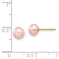 14k 6-7mm Pink Button FW Cultured Pearl Stud Post Earrings-X60BPI