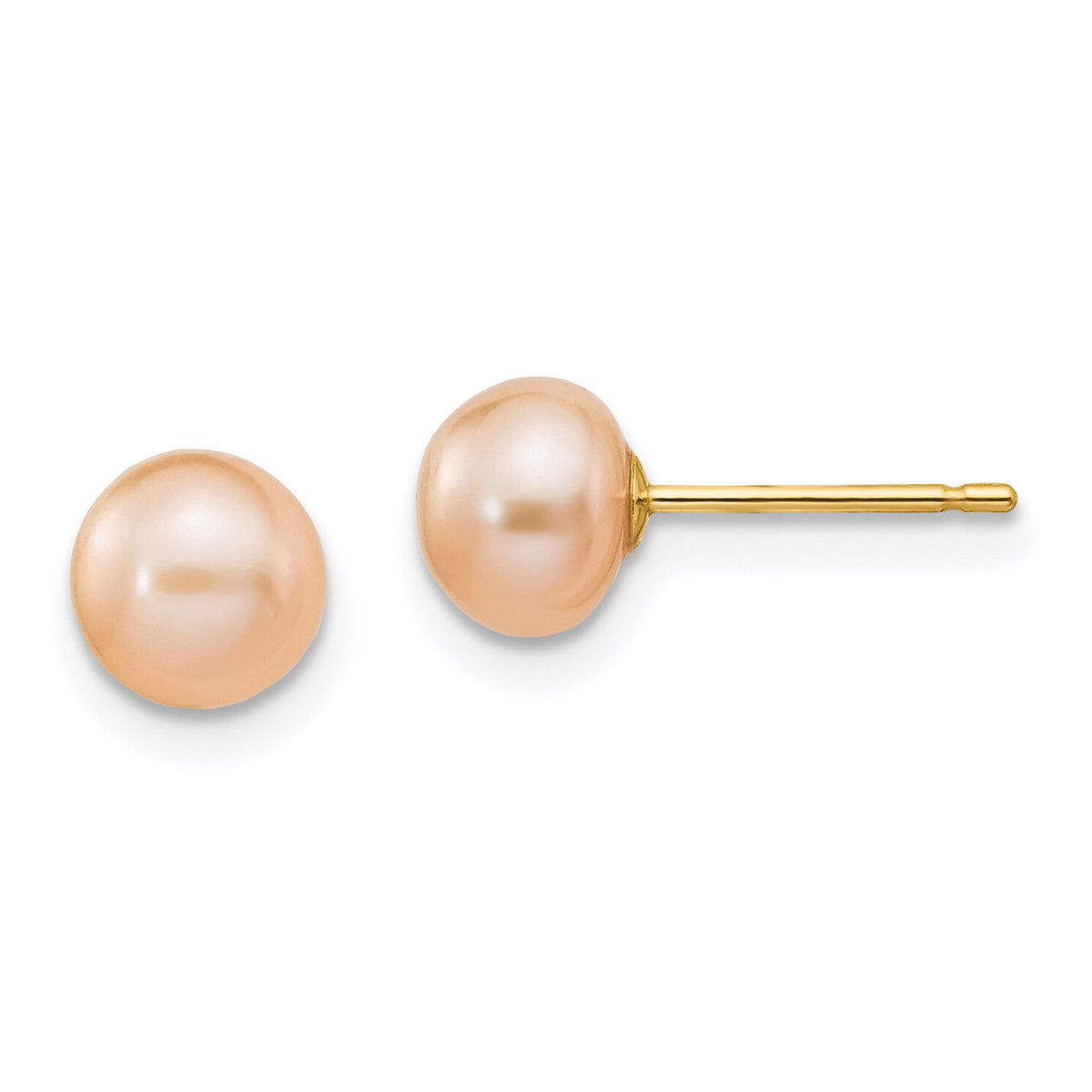 14k 6-7mm Pink Button FW Cultured Pearl Stud Post Earrings-X60BPI