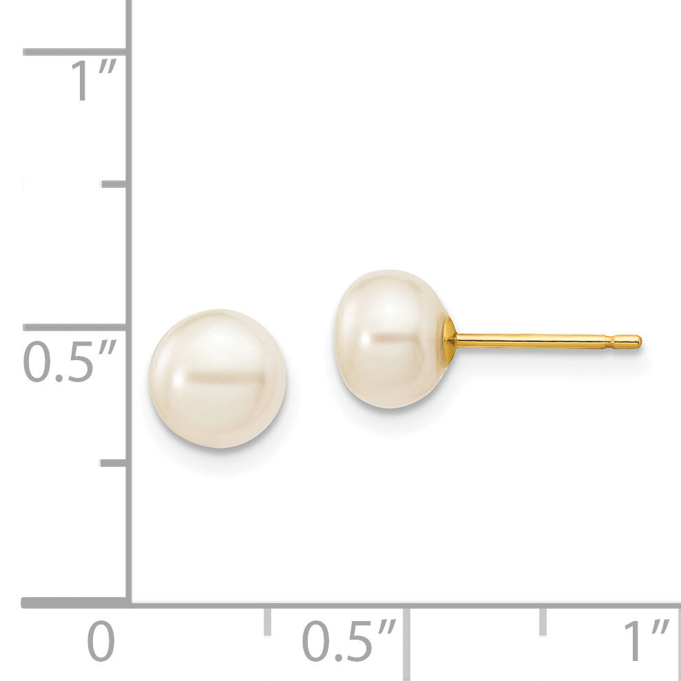 14k 6-7mm White Button Freshwater Cultured Pearl Stud Post Earrings-X60BW