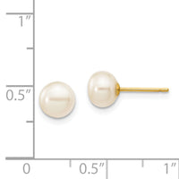 14k 6-7mm White Button Freshwater Cultured Pearl Stud Post Earrings-X60BW
