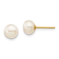 14k 6-7mm White Button Freshwater Cultured Pearl Stud Post Earrings-X60BW