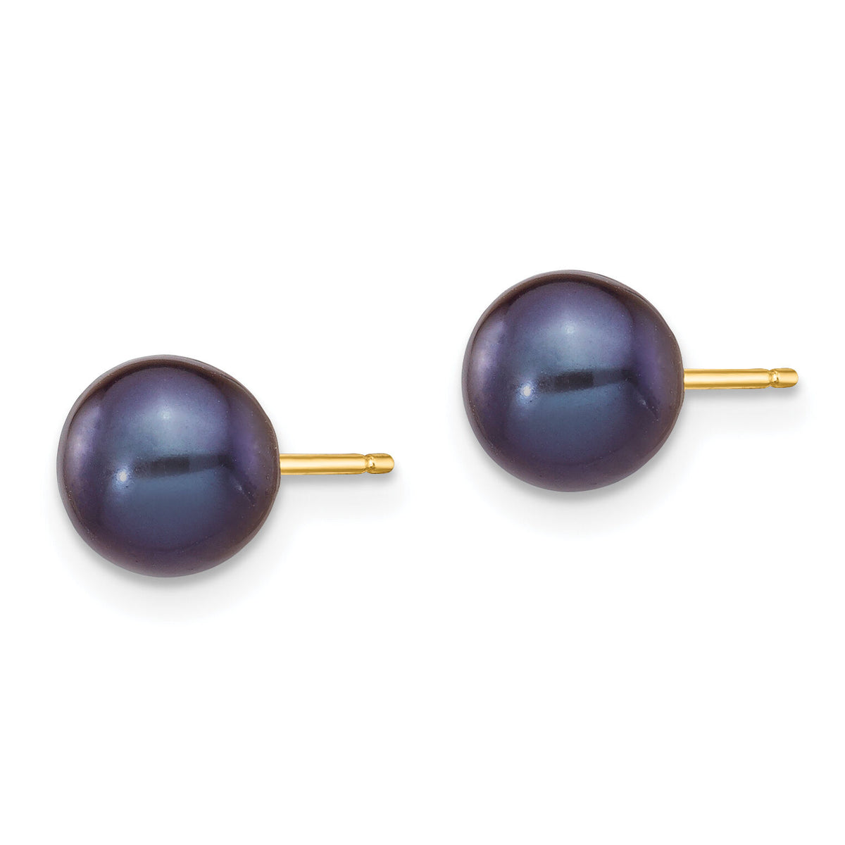 14k 6-7mm Black Round Freshwater Cultured Pearl Stud Post Earrings-X60PB