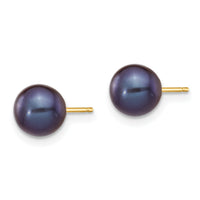14k 6-7mm Black Round Freshwater Cultured Pearl Stud Post Earrings-X60PB