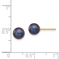 14k 6-7mm Black Round Freshwater Cultured Pearl Stud Post Earrings-X60PB