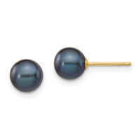 14k 6-7mm Black Round Freshwater Cultured Pearl Stud Post Earrings-X60PB